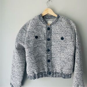 Joie Navy Tweed Bomber Jacket